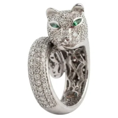 Pre-owned Sonia B 5 Carat Diamond Emerald Panther Ring In 18k White Gold By