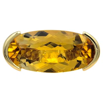 Pre-owned Sonia B East West Set Citrine Cocktail Ring With Yellow Sapphires 18 Karat Gold