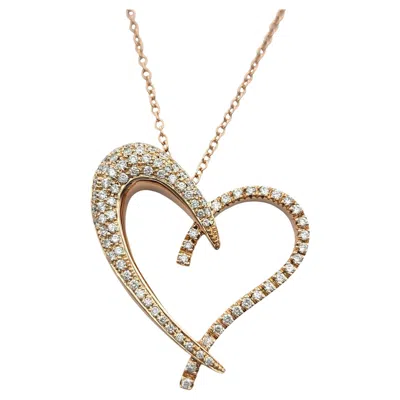 Pre-owned Sonia B Large Pavé Diamond Open Heart Pendant Necklace In 14 Karat Rose Gold In Red