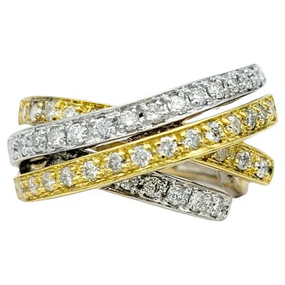 Pre-owned Sonia B . Multi Row Criss-cross Diamond Band Ring Set In Two-toned 18 Karat Gold