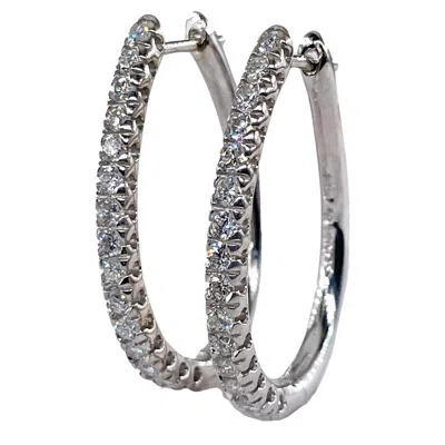 Pre-owned Sonia B Oval  Bitton 0.90ctw Round Diamonds 14k White Gold Estate Hoop Earrings