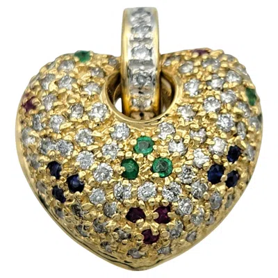 Pre-owned Sonia B . Pavé Diamond & Multi Gemstone Puffed Heart Pendant In 14 Karat Gold