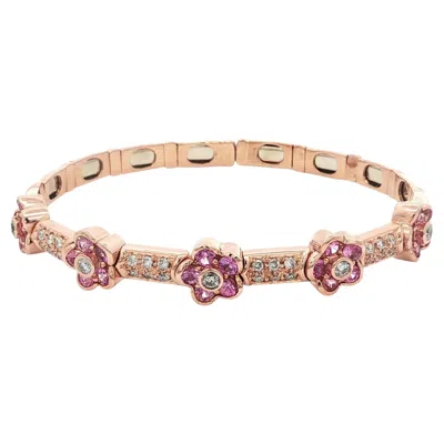 Pre-owned Sonia B Pink Sapphire & Diamond Cuff 14k Rose Gold In Red