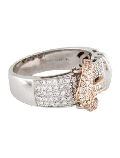 Pre-owned Sonia Bitton 14k Diamond Two-tone Buckle Ring In Multi