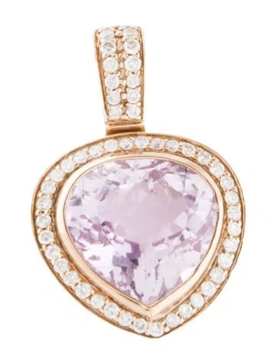 Pre-owned Sonia Bitton 18k Kunzite & Diamond Pendant, 1" In Multi