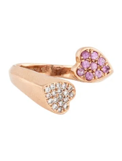 Pre-owned Sonia Bitton Sapphire & Diamond Heart Bypass Ring In Multicolor