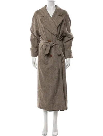 Pre-owned Sônia Bogner Plaid Print Trench Coat In Neutral
