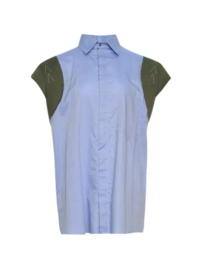 Sonia Carrasco Contrast-panel Raw-edge Shirt In Blue
