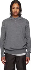 Sonia Carrasco Gray Knit Double Collar Polo In Gray