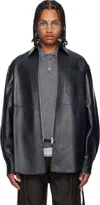 Sonia Carrasco Navy Zipped Leather Jacket In Blue