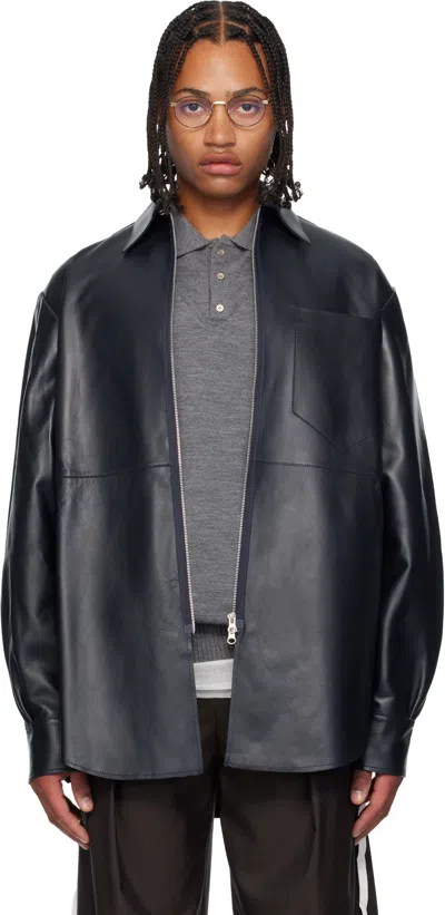 Sonia Carrasco Navy Zipped Leather Jacket In Blue