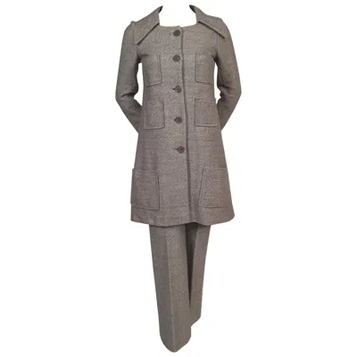 Pre-owned Sonia Rykiel 1970's  Wool Tweed Six Pocket Coat And Matching Trousers In Gray