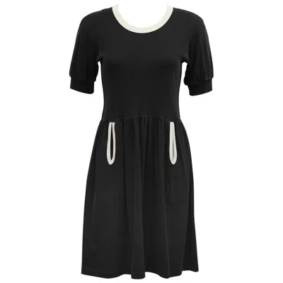 Pre-owned Sonia Rykiel 1980s  Black Cotton Jersey Dress With White Trim