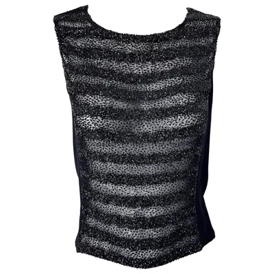 Pre-owned Sonia Rykiel 1990s  Size 40 / Us 12 Black Beaded Semi Sheer Vintage 90s Blouse