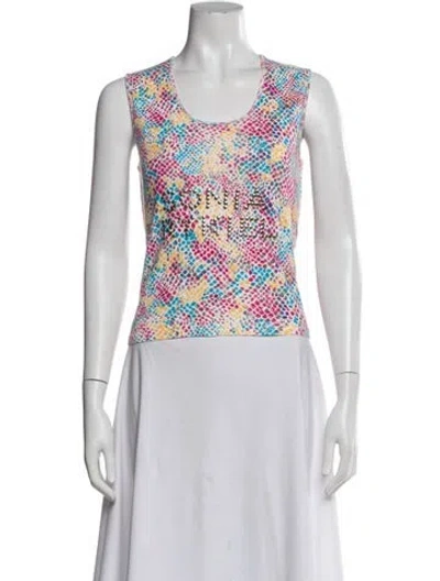 Pre-owned Sonia Rykiel Animal Print Crew Neck Top In White