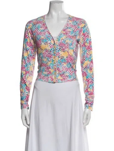 Pre-owned Sonia Rykiel Animal Print V-neck Button-up Top In White