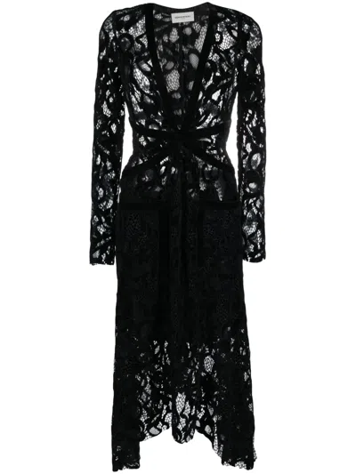 Sonia Rykiel Asymmetric Velvet-lace Midi Dress In Black