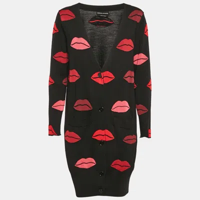 Pre-owned Sonia Rykiel Black Lip Pattern Jacquard Knit Button Front Cardigan S