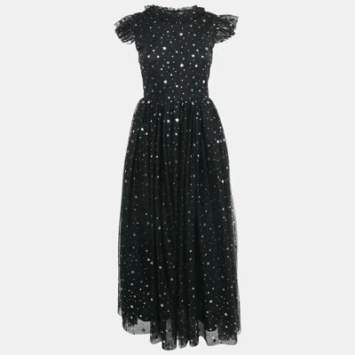 Pre-owned Sonia Rykiel Black Star Print Tulle Ruffled Long Dress 14 Yrs