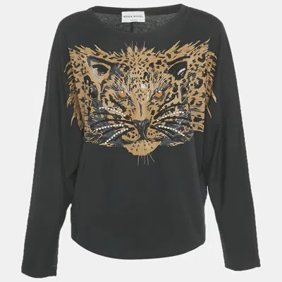 Pre-owned Sonia Rykiel Black Tiger Print Jersey Beaded Top L