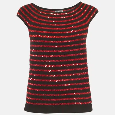 Sonia Rykiel Black/red Sequin Striped Cashmere Top In Brown