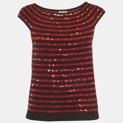 Pre-owned Sonia Rykiel Black/red Sequin Striped Cashmere Top L