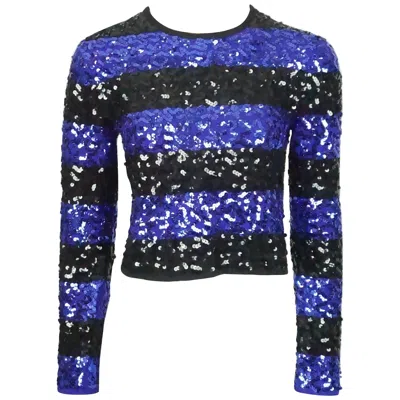 Pre-owned Sonia Rykiel Blue And Black Striped Sequin Crop Sweater - 38 - Circa 80's