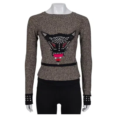 Pre-owned Sonia Rykiel Brown Crystal Embellished Wool Cashmere Sweater Sz.36