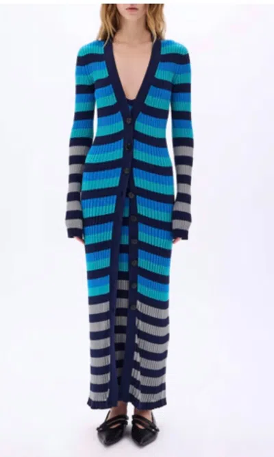 Sonia Rykiel Button Down Maxi Cardigan In Blue/silver Stripe In Multi