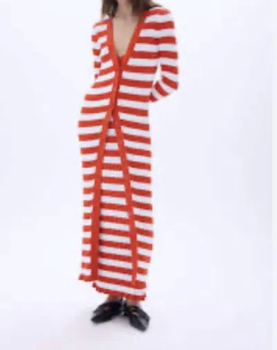 Sonia Rykiel Button Down Maxi Cardigan In Tangerine/white Stripe In Red