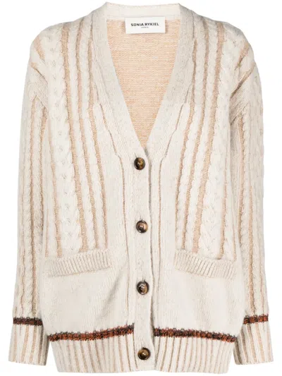 Sonia Rykiel Cable-knit V-neck Cardigan In Neutrals
