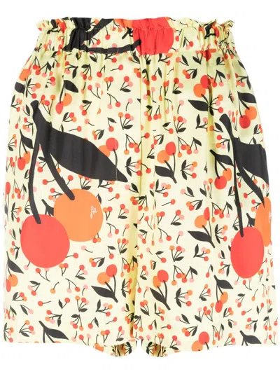 Sonia Rykiel Cherry-print Twill Shorts In Yellow