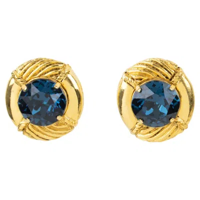 Pre-owned Sonia Rykiel Clip Earrings Gilded Metal And Blue Crystal Rhinestones