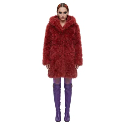 Pre-owned Sonia Rykiel Coral Emu Feather Coat With Hood Circa 2000 In Red