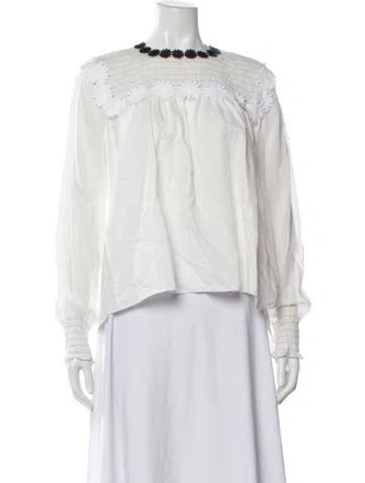 Pre-owned Sonia Rykiel Crew Neck Long Sleeve Blouse In White