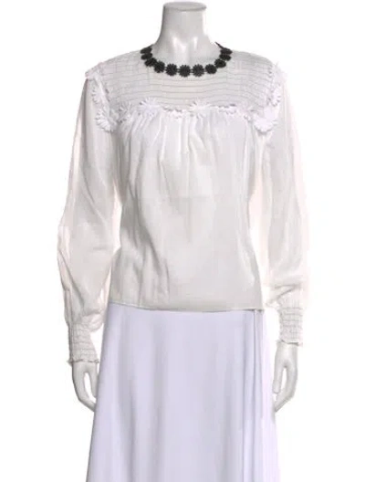 Pre-owned Sonia Rykiel Crew Neck Long Sleeve Blouse In White