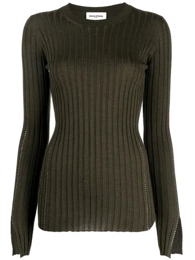Sonia Rykiel Crystal-embellished Merino Wool Jumper In Green