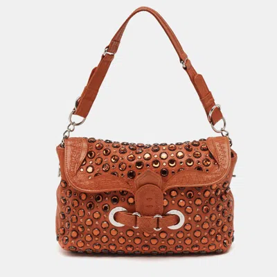 Pre-owned Sonia Rykiel Crystal Embellished Orange Leather Shoulder Bag