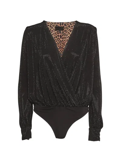 Pre-owned Sonia Rykiel Crystal-embellished Wrap-front Bodysuit In Black