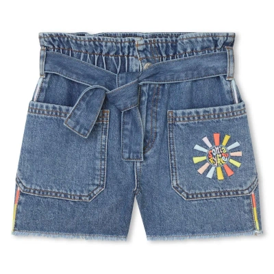Sonia Rykiel Kids' Denim Shorts With Embroidery In Light Blue