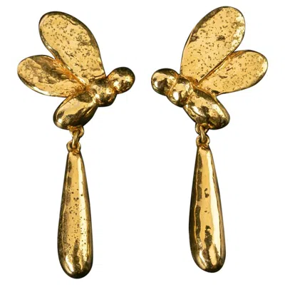 Pre-owned Sonia Rykiel Dragonfly Clip-on Earrings In Gilded Metal In Multi