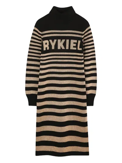 Sonia Rykiel Enfant Striped Turtleneck Dress In Black
