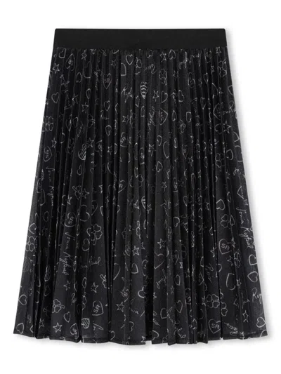 Sonia Rykiel Enfant Kids' Graphic-print Pleated Skirt In Black