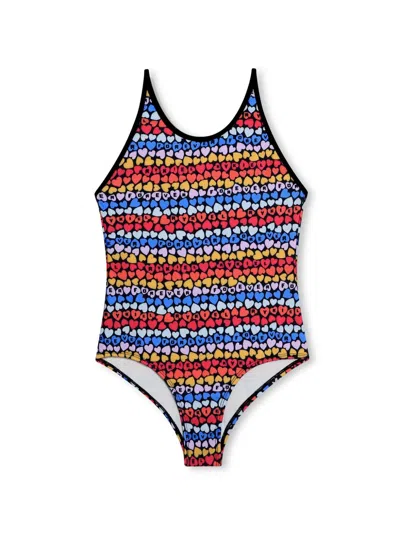 Sonia Rykiel Enfant Kids' Heart-print Striped Swimsuit In Red
