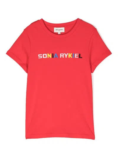 Sonia Rykiel Enfant Kids' Logo-print Cut-out T-shirt In Red