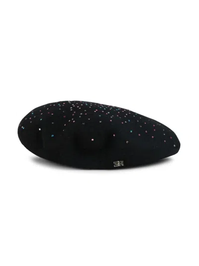 Sonia Rykiel Enfant Kids' Rhinestone-embellished Beret In Black