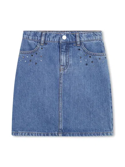 Sonia Rykiel Enfant Kids' Rhinestone-embellished Denim Skirt In Blue