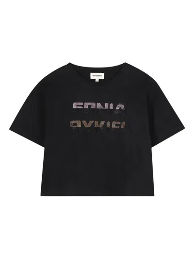 Sonia Rykiel Enfant Kids' Rhinestone-embellished Graphic T-shirt In Black