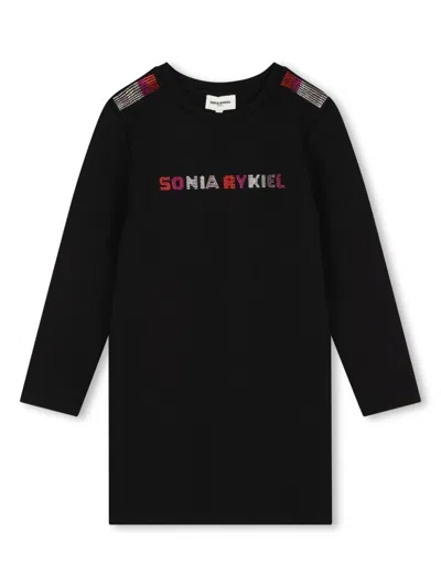 Sonia Rykiel Enfant Kids' Rhinestone-logo Dress In Black