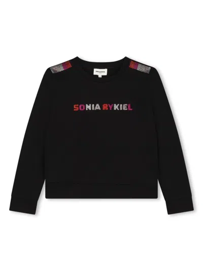 Sonia Rykiel Enfant Kids' Rhinestone-logo Jersey Sweatshirt In Black